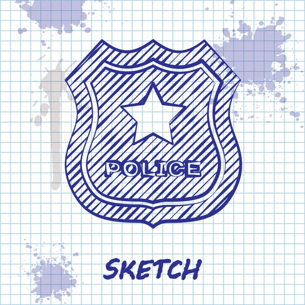 Línea de boceto Icono de insignia policial aislado sobre fondo blanco. Insignia del sheriff. Ilustración vectorial — Vector de stock
