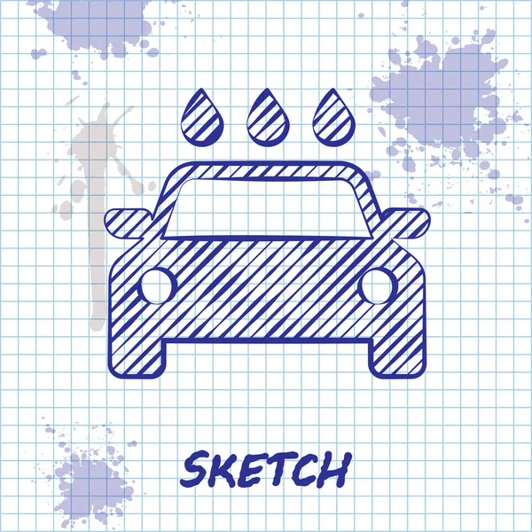 Sketch line Ícone de lavagem de carro isolado no fundo branco. Serviço de lavagem de carros e ícone de nuvem de água. Ilustração vetorial — Vetor de Stock
