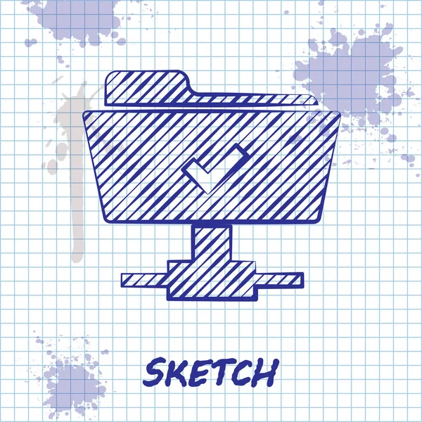 Sketch line FTP operação ícone de sucesso isolado no fundo branco. Atualização de software, protocolo de transferência, gerenciamento de ferramentas de trabalho em equipe, processo de cópia. Ilustração vetorial — Vetor de Stock