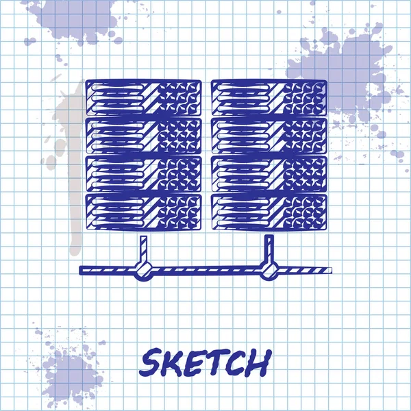 Sketch line Server, Data, Web Hosting ikona izolované na bílém pozadí. Vektorová ilustrace — Stockový vektor