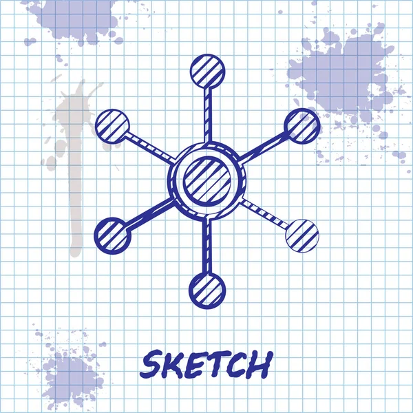 Sketch line Icône réseau isolée sur fond blanc. Connexion au réseau mondial. Technologie mondiale ou réseau social. Connexion des points et des lignes. Illustration vectorielle — Image vectorielle