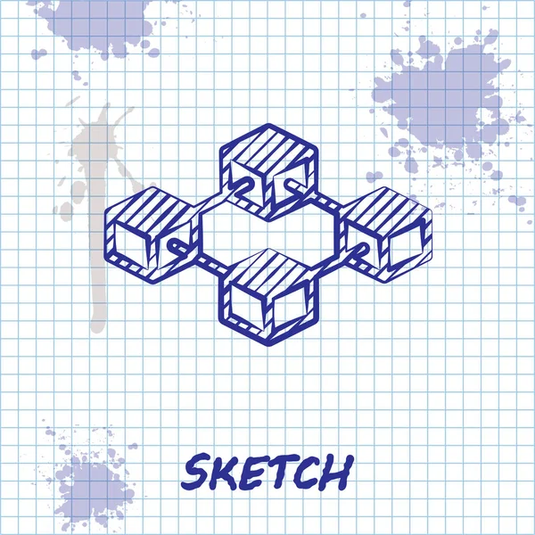 Sketch line ícone tecnologia Blockchain isolado no fundo branco. Dados de criptomoeda. Abstrato geométrico bloco cadeia negócio de tecnologia de rede. Ilustração vetorial — Vetor de Stock