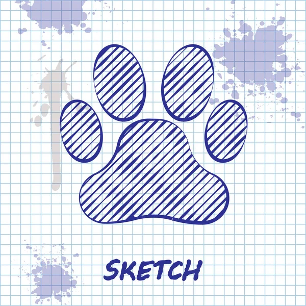 Sketch line Paw print icon isolated on white background. Dog or cat paw print. Animal track. Vector Illustration