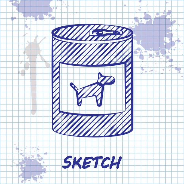 Sketch line ingeblikt voedsel voor hond pictogram geïsoleerd op witte achtergrond. Voedsel voor dieren. Huisdier hond voedsel kan. Vector illustratie — Stockvector