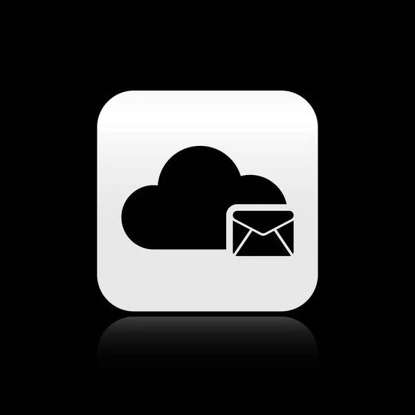 Black Cloud Mail Server-ikonen isolerad på svart bakgrund. Cloud Server Hosting för e-post. Online meddelandetjänst. Brev låde tecken. Silver fyrkantig knapp. Vektor illustration — Stock vektor
