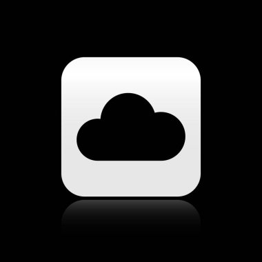 Siyah arka planda yalıtılmış Black Music akış hizmeti simgesi. Ses bulut bilgi işlem, online medya akışı, online şarkı, ses dalgası. Gümüş kare düğme. Vektör İllüstrasyonu