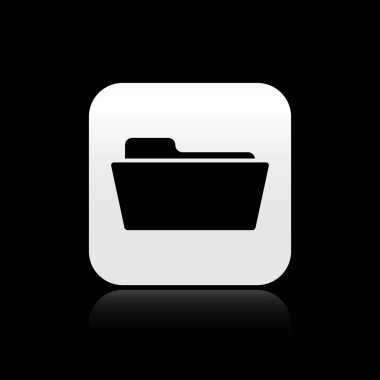 Siyah arka planda yalıtılmış Siyah Klasör simgesi. Gümüş kare düğme. Vektör İllüstrasyonu