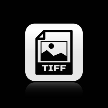 Siyah Tiff dosya belgesi. Siyah arka planda yalıtılmış tiff düğme simgesini indirin. Tiff dosya sembolü. Gümüş kare düğme. Vektör İllüstrasyonu