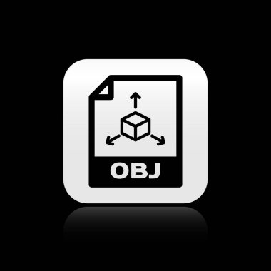 Siyah Obj dosya belgesi. Siyah arka planda yalıtılmış obj düğme simgesini indirin. Obj dosya sembolü. Gümüş kare düğme. Vektör İllüstrasyonu