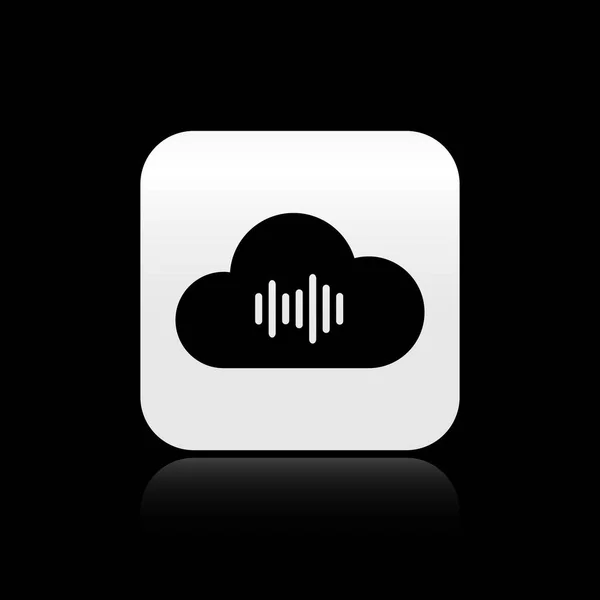 Черная музыка потокового сервиса значок изолирован на черном фоне. Sound cloud computing, online media streaming, online song, audio wave. Серебряная кнопка. Векторная миграция — стоковый вектор