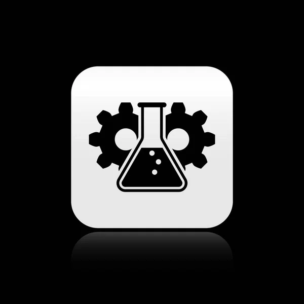 Black Bioengineering icon isolated on black background. Element of genetics and bioengineering icon. Biology, molecule, chemical icon. Silver square button. Vector Illustration — Stock Vector