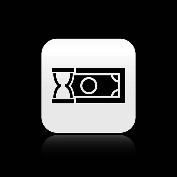 Black Fast payments icon isolated on black background. Fast money transfer payment. Financial services, fast loan, time is money, cash back concept. Silver square button. Vector Illustration — Stock Vector