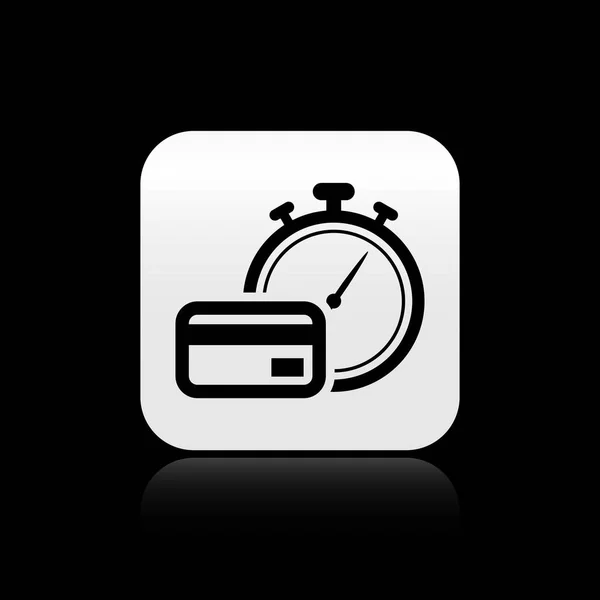 Black Fast payments icon isolated on black background. Fast money transfer payment. Financial services, fast loan, time is money, cash back concept. Silver square button. Vector Illustration — Stock Vector