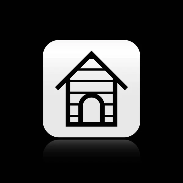 Black Dog house icon isolated on black background. Dog kennel. Silver square button. Vector Illustration — Stock Vector