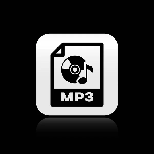 Zwart MP3-bestands document. Download mp3 knop icoon geïsoleerd op zwarte achtergrond. MP3-muziek formaat teken. MP3-bestand symbool. Zilveren vierkante knop. Vector illustratie — Stockvector