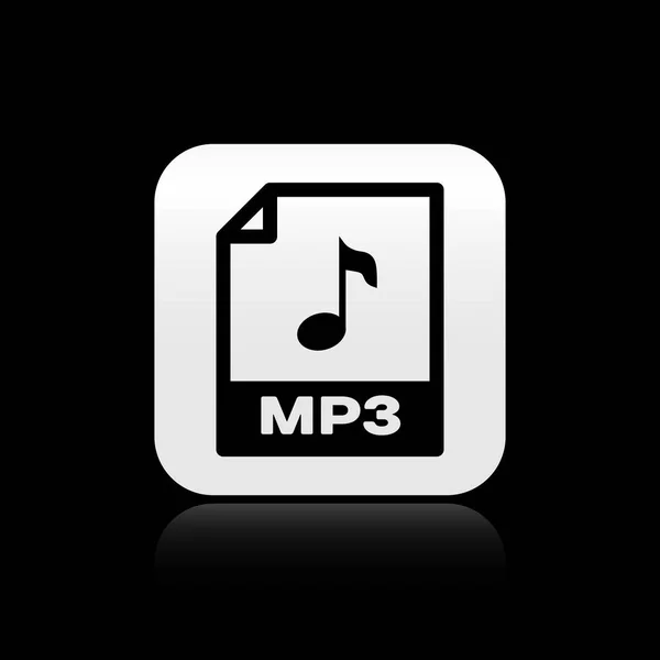 Black MP3 file document. Download mp3 button icon isolated on black background. Mp3 music format sign. MP3 file symbol. Silver square button. Vector Illustration — Stock Vector