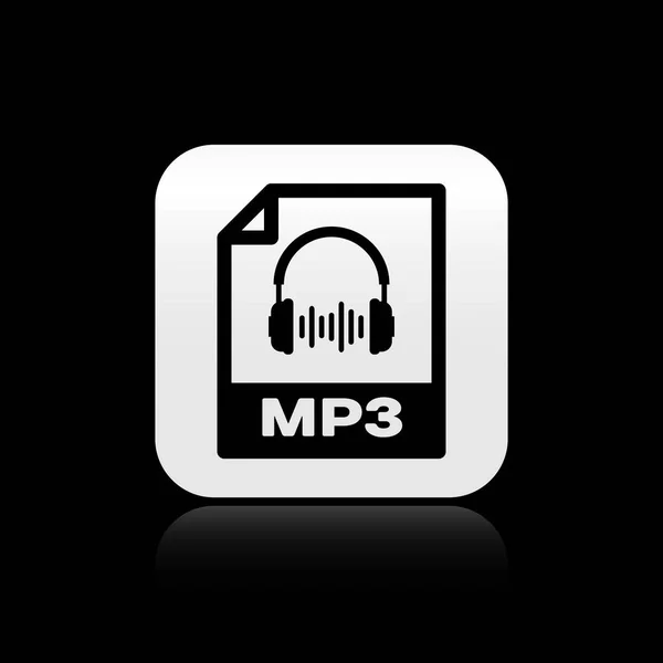 Black MP3 file document. Download mp3 button icon isolated on black background. Mp3 music format sign. MP3 file symbol. Silver square button. Vector Illustration — Stock Vector