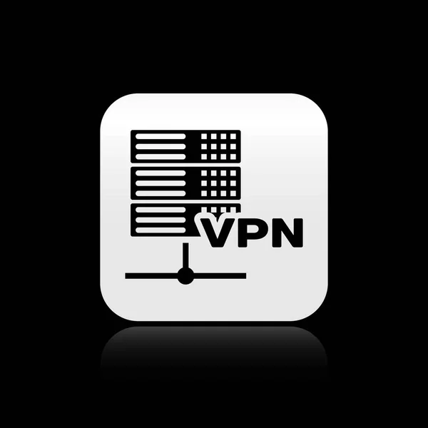 Черный сервер VPN значок изолирован на черном фоне. Серебряная кнопка. Векторная миграция — стоковый вектор