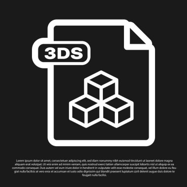 Siyah 3ds dosya belgesi. Siyah arka planda yalıtılmış 3ds düğme simgesini indirin. 3ds dosya sembolü. Vektör İllüstrasyonu