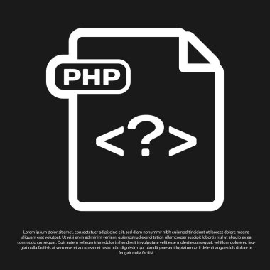 Siyah Php dosya belgesi. Siyah arka planda yalıtılmış php düğmesi simgesini indirin. Php dosya sembolü. Vektör İllüstrasyonu