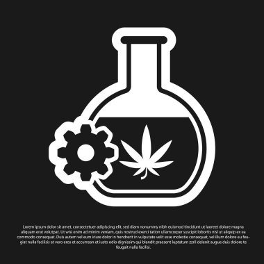 Siyah arka planda izole marihuana veya kenevir yaprağı simgesi ile Siyah Kimyasal test tüpü. Araştırma konsepti. Laboratuvar Cbd yağ konsepti. Vektör İllüstrasyonu