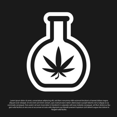 Siyah arka planda izole marihuana veya kenevir yaprağı simgesi ile Siyah Kimyasal test tüpü. Araştırma konsepti. Laboratuvar Cbd yağ konsepti. Vektör İllüstrasyonu