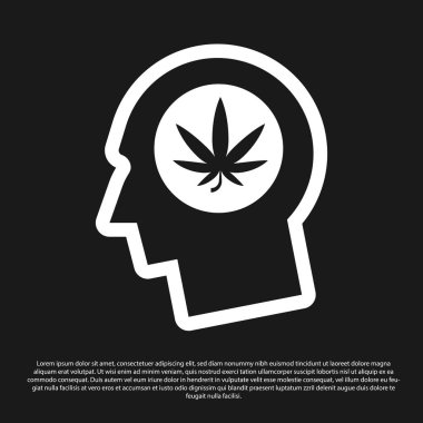 Siyah arka plan üzerinde izole esrar veya esrar yaprağı simgesi ile profil erkek baş Siyah Siluet. Marihuana yasallaştırma. Kenevir sembolü. Vektör İllüstrasyonu