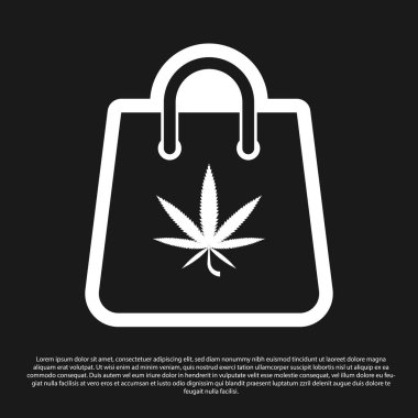 Siyah arka plan üzerinde izole tıbbi esrar veya esrar yaprağı simgesi Siyah Alışveriş kağıt torba. Esrar satın alıyorum. Kenevir sembolü. Vektör İllüstrasyonu