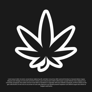 Siyah arka planda siyah tıbbi marihuana ya da kenevir yaprağı ikonu var. Kenevir sembolü. Vektör İllüstrasyonu