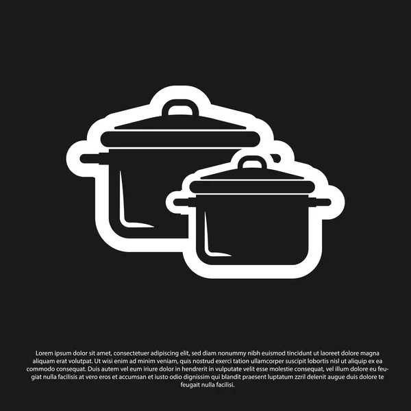 Icono de olla de cocina negra aislado sobre fondo negro. Hervir o guisar el símbolo de la comida. Ilustración vectorial — Archivo Imágenes Vectoriales