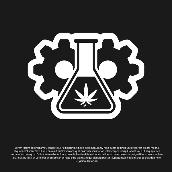 Black Chemical test tube with marijuana or cannabis leaf icon isolated on black background. Research concept. Laboratory CBD oil concept. Vector Illustration — Stock Vector