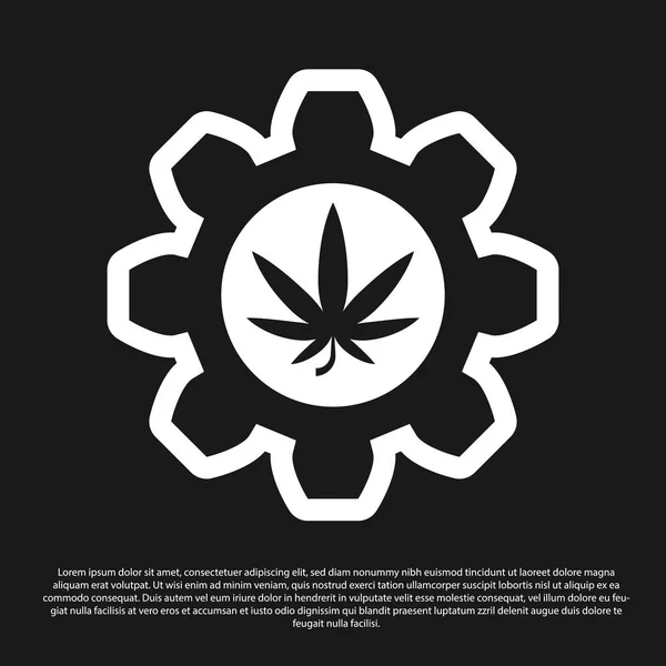 Black Chemical provetta con marijuana o icona foglia di cannabis isolato su sfondo nero. Concetto di ricerca. Concetto di olio di CBD di laboratorio. Illustrazione vettoriale — Vettoriale Stock