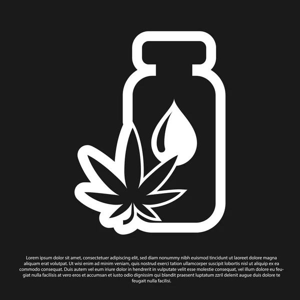 Black Medical marijuana o foglia di cannabis icona goccia di olio d'oliva isolato su sfondo nero. Estratto di cannabis. Simbolo di canapa. Illustrazione vettoriale — Vettoriale Stock