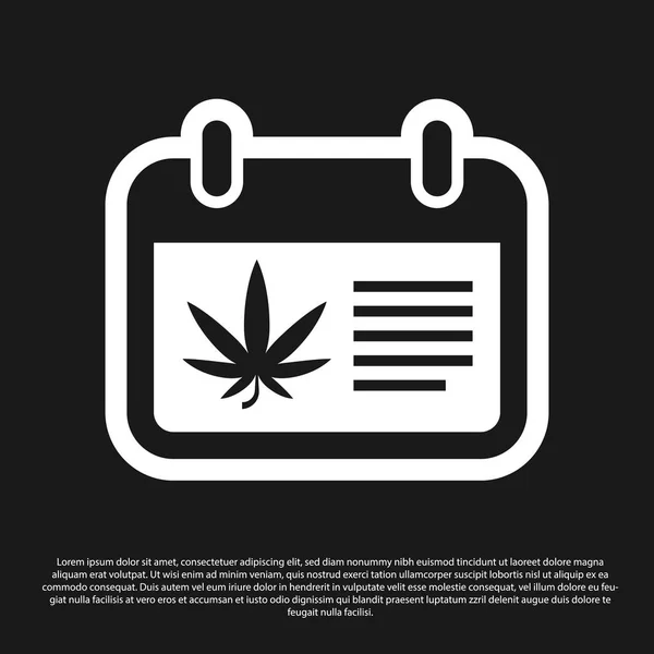 Calendario nero e marijuana o icona foglia di cannabis isolato su sfondo nero. Giornata nazionale dell'erba. Simbolo di canapa. Illustrazione vettoriale — Vettoriale Stock