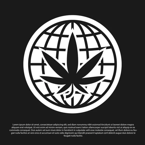 Black Legalize marijuana o icona simbolo globo di cannabis isolato su sfondo nero. Simbolo di canapa. Illustrazione vettoriale — Vettoriale Stock