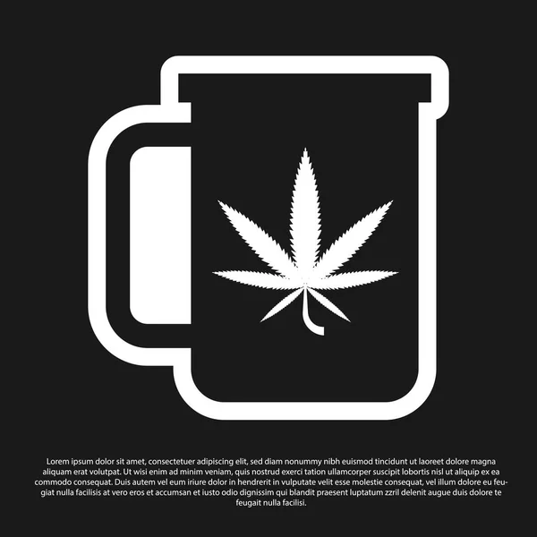 Tè Black Cup con icona di marijuana o foglie di cannabis isolata su sfondo nero. Legalizzazione della marijuana. Simbolo di canapa. Illustrazione vettoriale — Vettoriale Stock