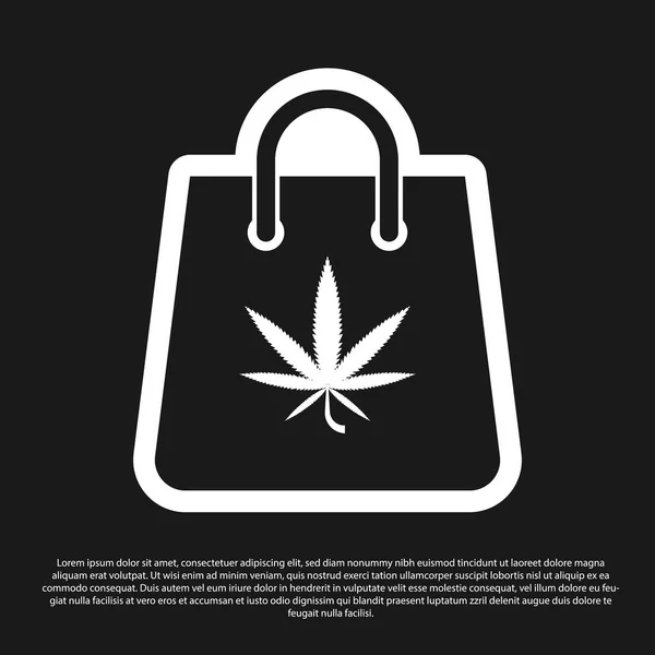 Black Shopping paper bag of medical marijuana or cannabis leaf icon isolated on black background. Buying cannabis. Hemp symbol. Vector Illustration — Stock Vector