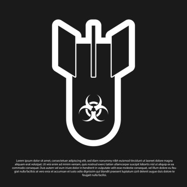 Siyah Biohazard bomba simgesi siyah arka plan üzerinde izole. Roket bombası düşüyor. Vektör İllüstrasyonu