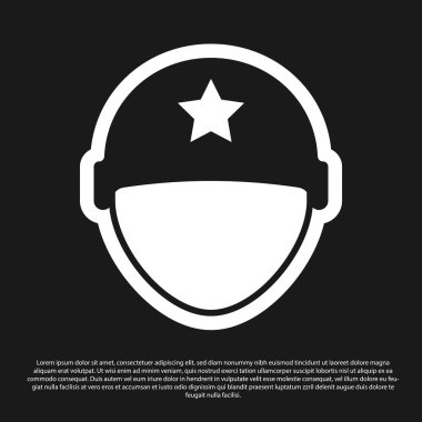Siyah askeri kask simgesi siyah arka plan üzerinde izole. Savunma ve korumak ordu şapka sembolü. Koruyucu şapka. Vektör İllüstrasyonu