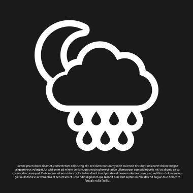 Siyah arka planda izole yağmur ve ay simgesi ile Black Cloud. Yağmur damlaları ile yağmur bulutu yağış. Vektör İllüstrasyonu