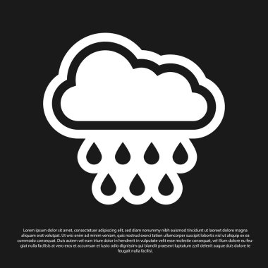 Siyah arkaplanda izole edilmiş yağmur ikonu olan Kara Bulut. Yağmur damlaları ile yağmur bulutu yağışı. Vektör İllüstrasyonu