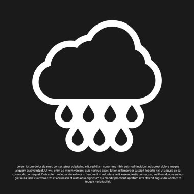 Siyah arkaplanda izole edilmiş yağmur ikonu olan Kara Bulut. Yağmur damlaları ile yağmur bulutu yağışı. Vektör İllüstrasyonu