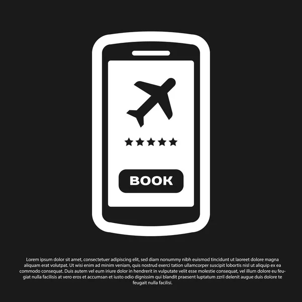 Schwarzes Smartphone mit elektronischem Bordkartensymbol auf schwarzem Hintergrund. Handyticket für das Passagierflugzeug für Web und App. Vektorillustration — Stockvektor