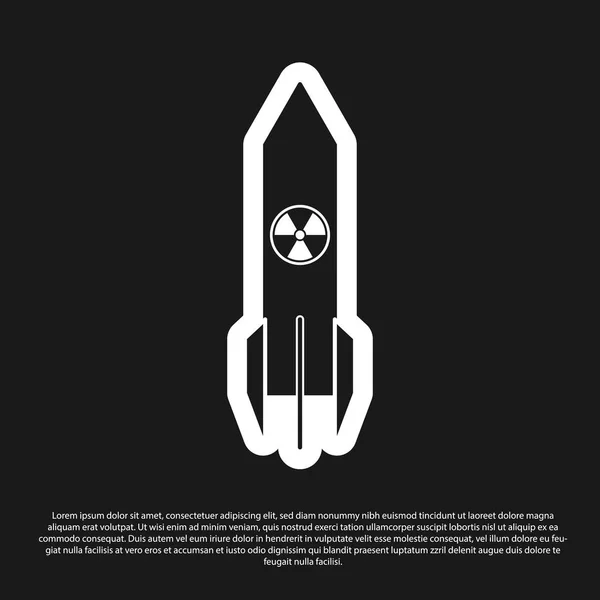 Icône fusée nucléaire noire isolée sur fond noir. La fusée explose. Illustration vectorielle — Image vectorielle