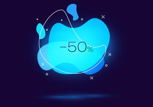 Bannière de vente géométrique avec inscription Réduction de 50 % sur fond bleu foncé. Bannière abstraite dégradée aux formes liquides fluides. Bannière de couleur fluide. Illustration vectorielle — Image vectorielle