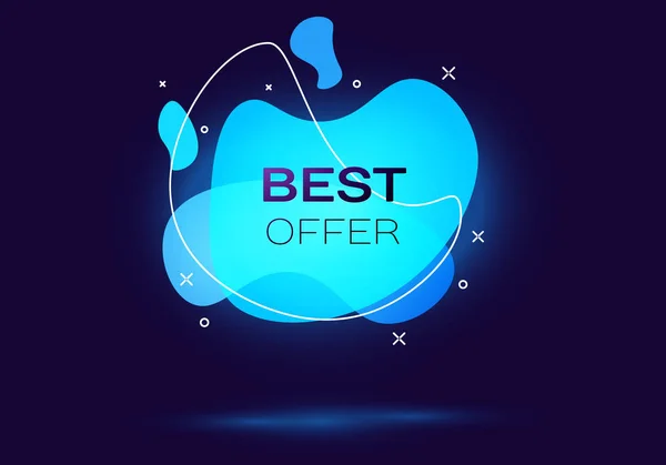 Geometric banner with inscription Best offer on dark blue background. Gradient abstract banner with flowing liquid shapes. Fluid color banner. Vector illustration — Stock Vector