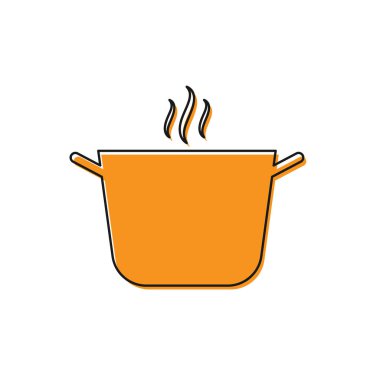 Turuncu Pişirme pot simgesi beyaz arka plan üzerinde izole. Kaynatın veya güveç gıda sembolü. Vektör İllüstrasyonu