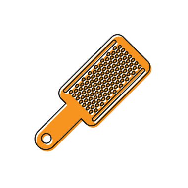 Turuncu Grater simgesi beyaz arka planda yalıtılmış. Mutfak sembolü. Pişirme aleti. Çatal bıçak takımı işareti. Vektör İllüstrasyonu