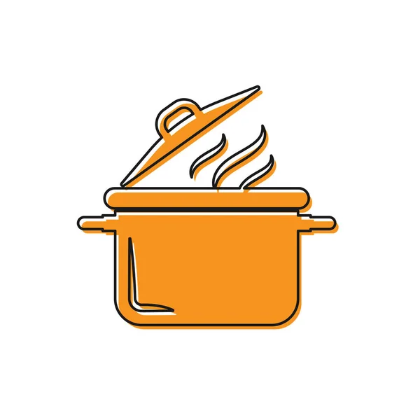 Иконка кухонного горшка оранжевого цвета на белом фоне. Вскипятить или тушить пищевой символ. Векторная миграция — стоковый вектор