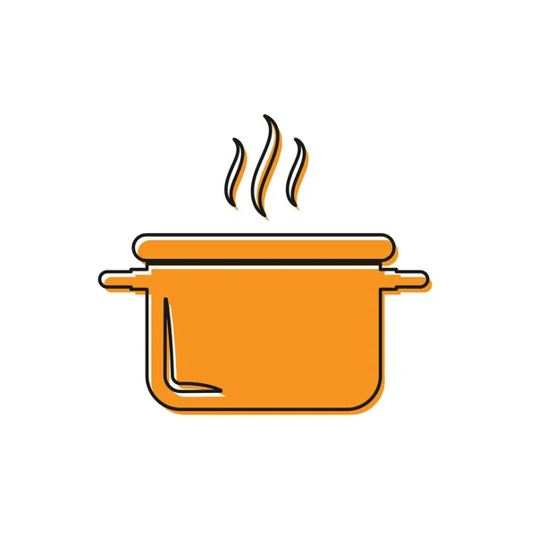 Иконка кухонного горшка оранжевого цвета на белом фоне. Вскипятить или тушить пищевой символ. Векторная миграция — стоковый вектор
